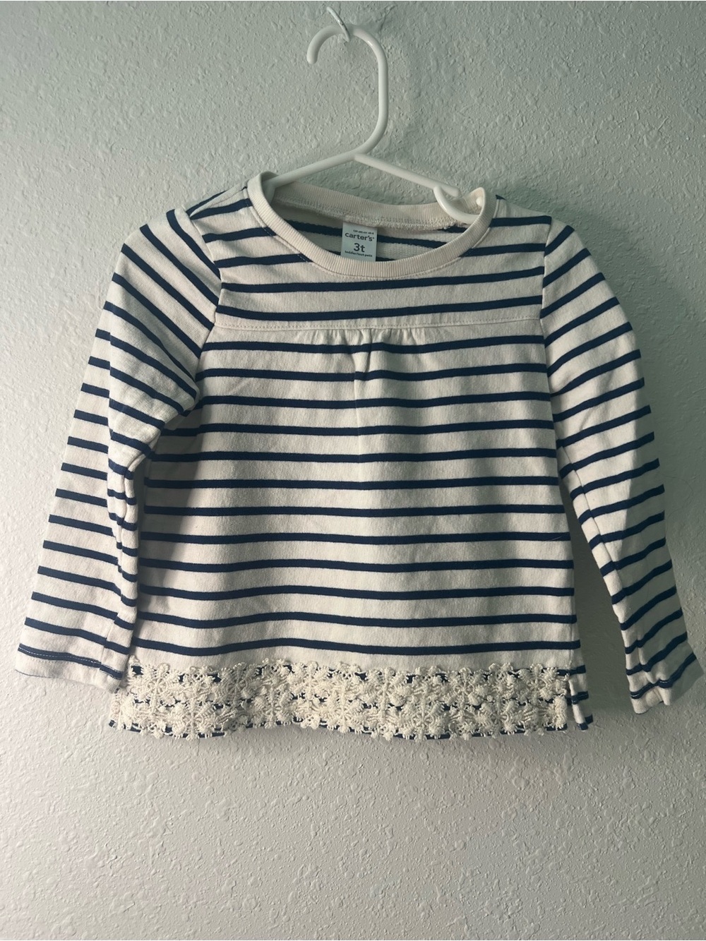 Girls 3T Carter's Navy & Cream Striped Long-Sleeve Top with Lace Trim